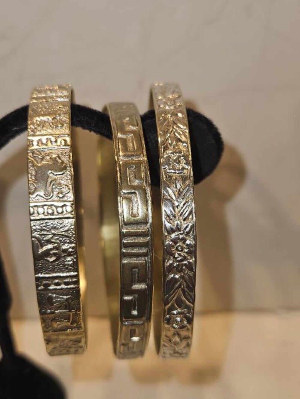 Set of 3 Vintage Mexican Alpaca Symbolic Bangles - 38.9g